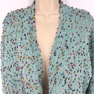 Blakely Over Sized Open Front Cardigan Pockets Polka Dot Multi Color Sz L